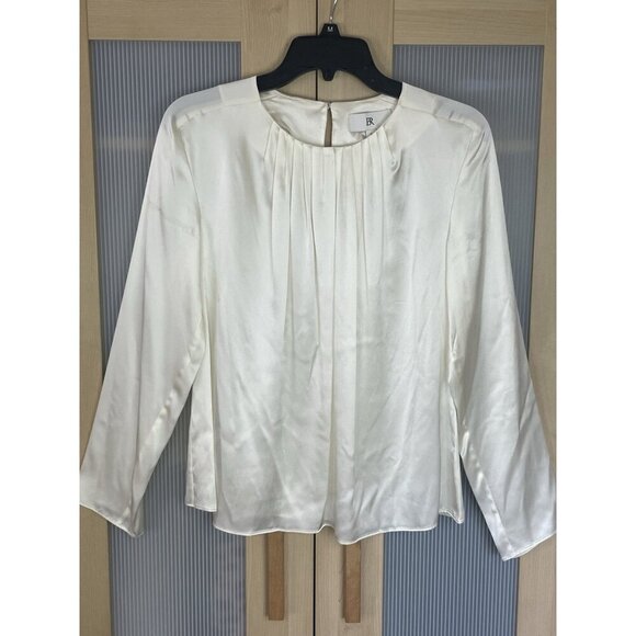 Banana Republic Silk Satin Pleated Blouse Sz S Shirt Ivory Career Party Elegant - Picture 2 of 7